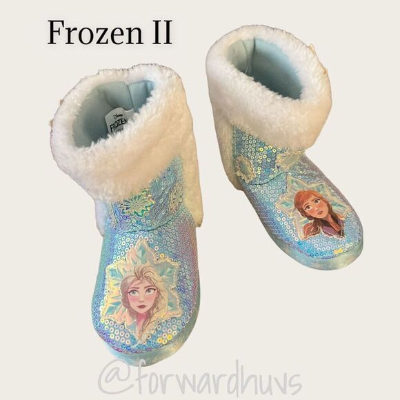 Frozen II - 2 Pair Sequin Kids Booties and Slippers Size 7/8 - Picture 6 of 12